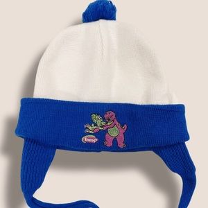 Vintage Barney Baby Bop Beanie with ear muffs OS fits most babies and kids EUC
